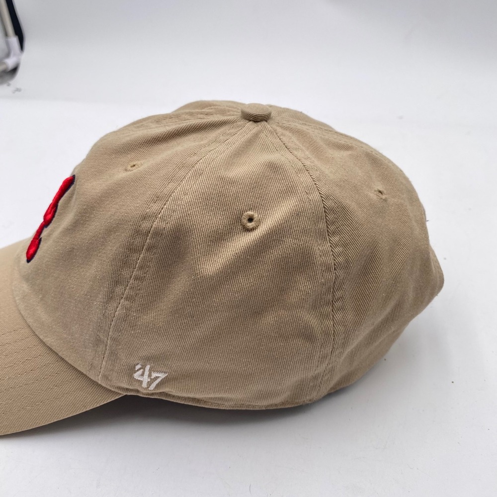 ATLANTA BRAVES 47 Brand Clean Up Hat Cap OSFA Khaki Tan Red Logo Adjustable MLB - Picture 5 of 12